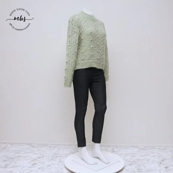 Mango Openwork‎ Cable Knit Cropped Sweater Green Women Size S - Picture 2 of 14